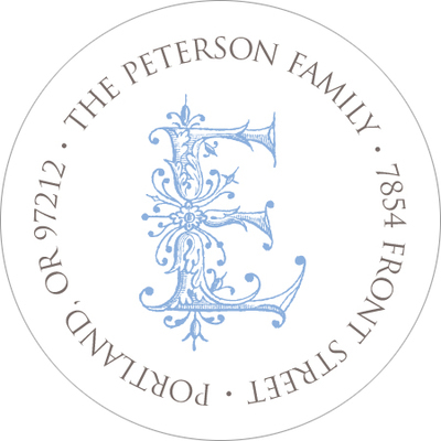 Blue Simply Ornate Initial Round Address Labels